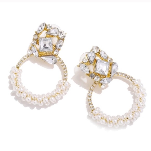 Zara Jewelry 235 Zara Rhinestone Gold Pearl Hoop Earrings Poshmark